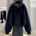 Dark Coffee Color Casual Short Hooded Hoodie