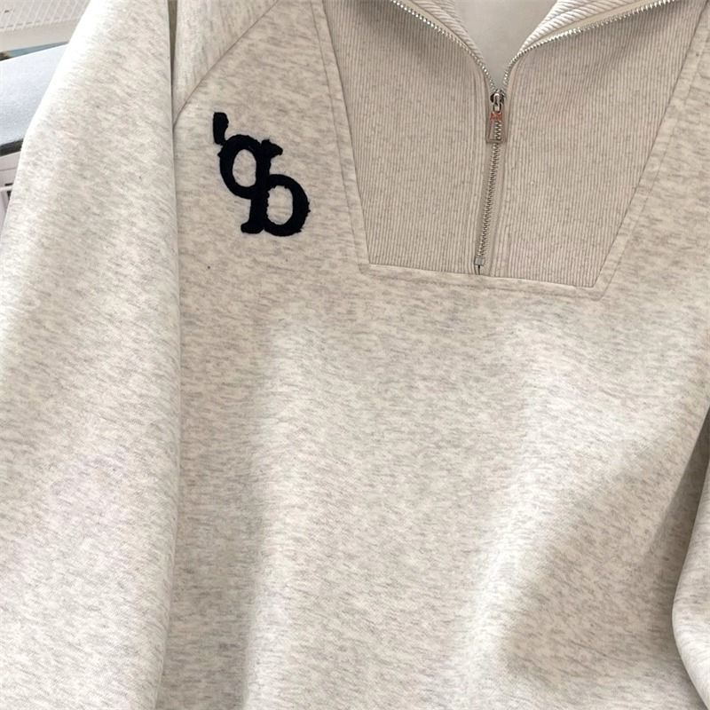 Loose American Vintage Gray Lapel Sweatshirt
