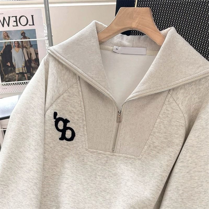 Loose American Vintage Gray Lapel Sweatshirt