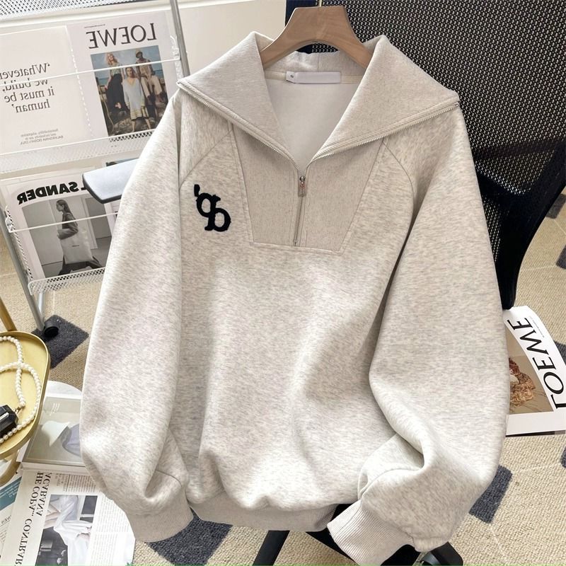 Loose American Vintage Gray Lapel Sweatshirt