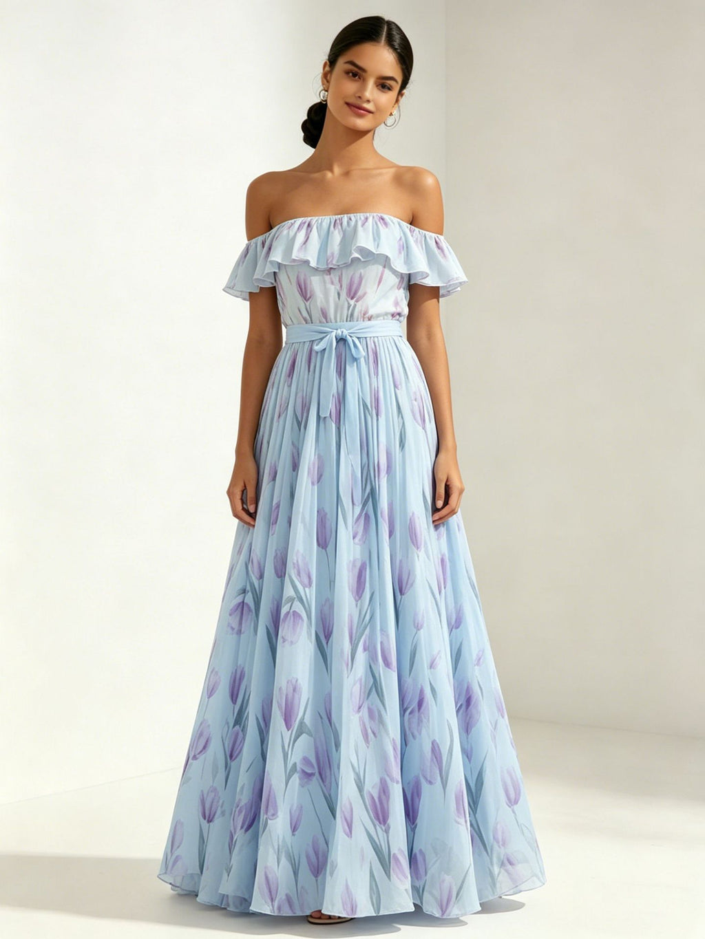Women's Waist-Cinching Printed Maxi Dress