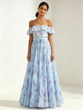 Women's Waist-Cinching Printed Maxi Dress
