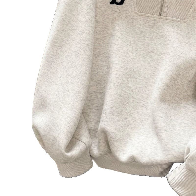 Loose American Vintage Gray Lapel Sweatshirt
