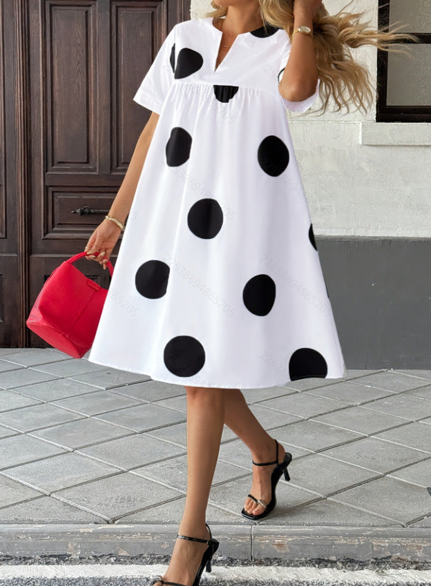 Black And White Polka-dot Midi Dress