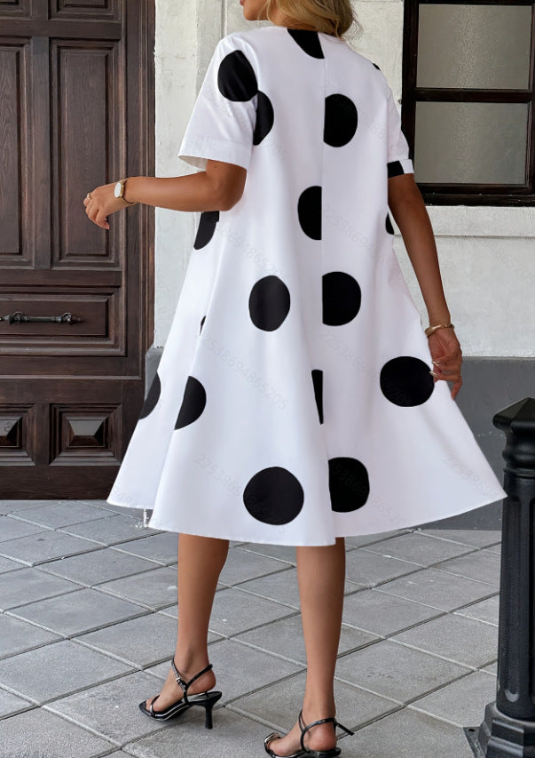 Black And White Polka-dot Midi Dress