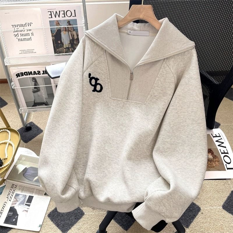 Loose American Vintage Gray Lapel Sweatshirt