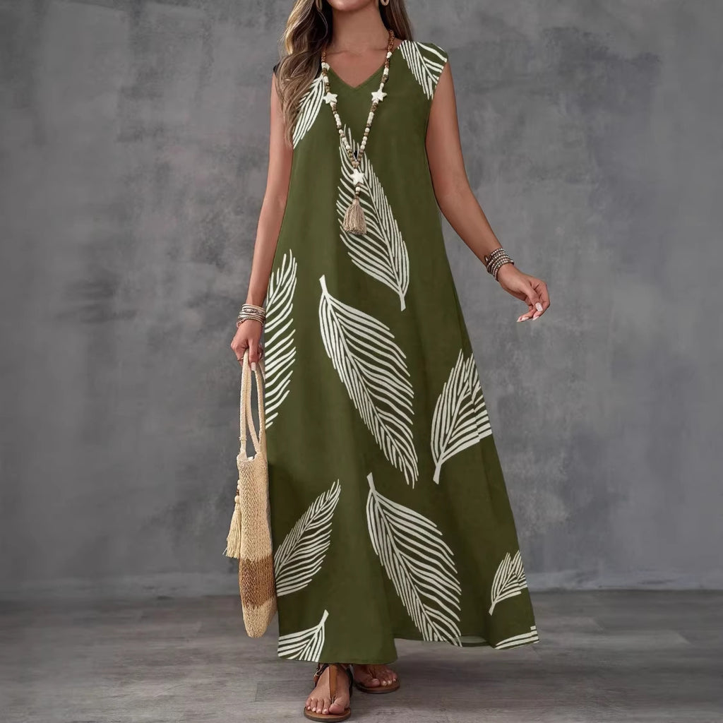 Summer Vacation Style Casual Printed V-Neck Dress